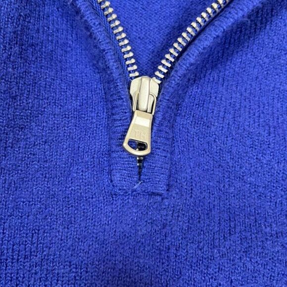 Tommy Hilfiger Lux Cotton 1/4 Zip Sweater with Elbow Patches Blue Size Large - Picture 3 of 12